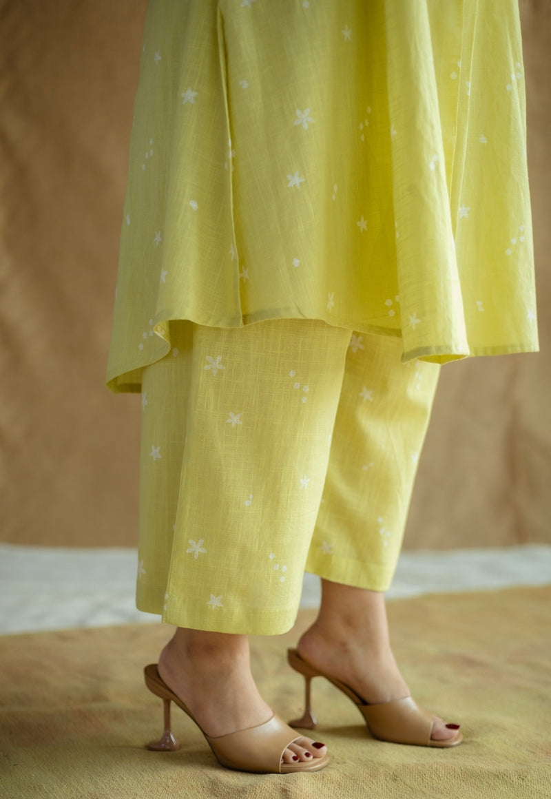 Raahi Lime Green Hand Block Print Slub Cotton A Line Co-Ord Set