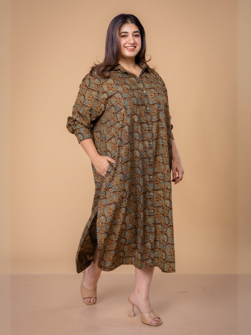 Samiyah Brown Ajrakh Cotton Shirt Dress