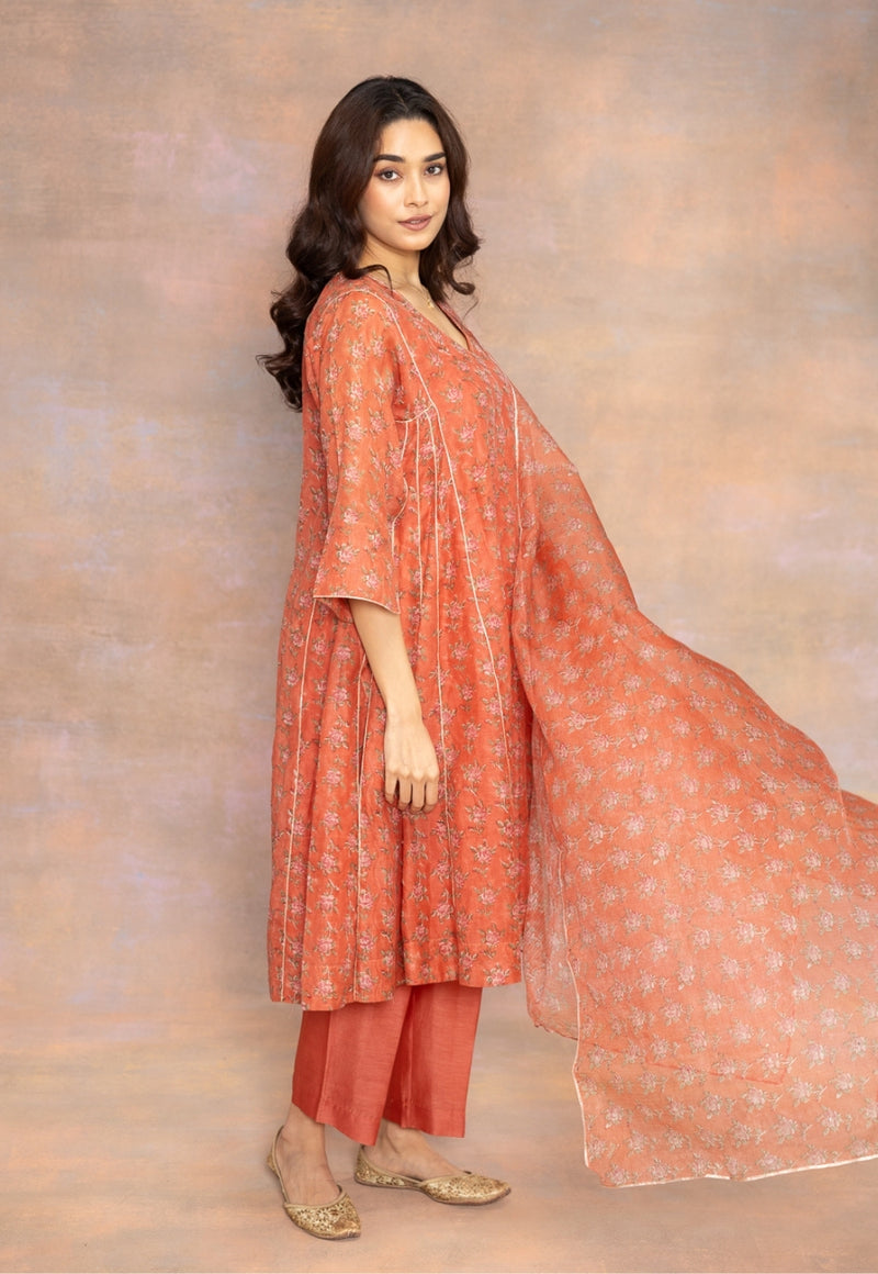 Prita Orange Solid Chanderi Silk Narrow Pant