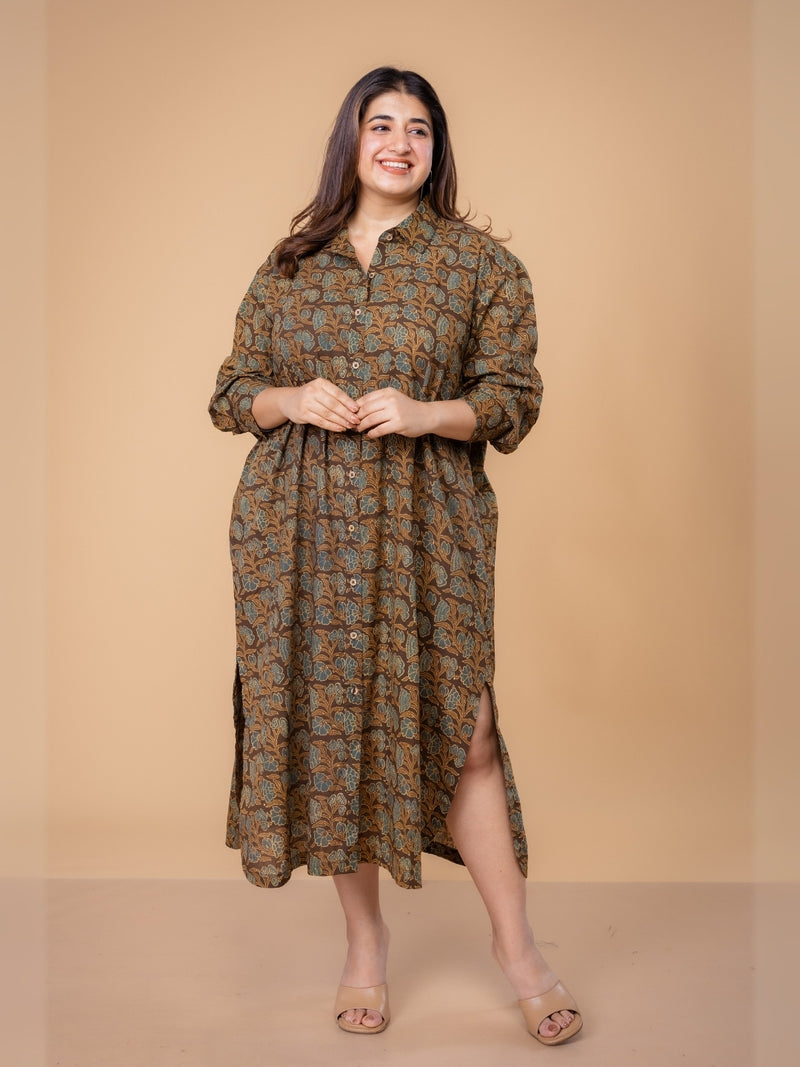 Samiyah Brown Ajrakh Cotton Shirt Dress