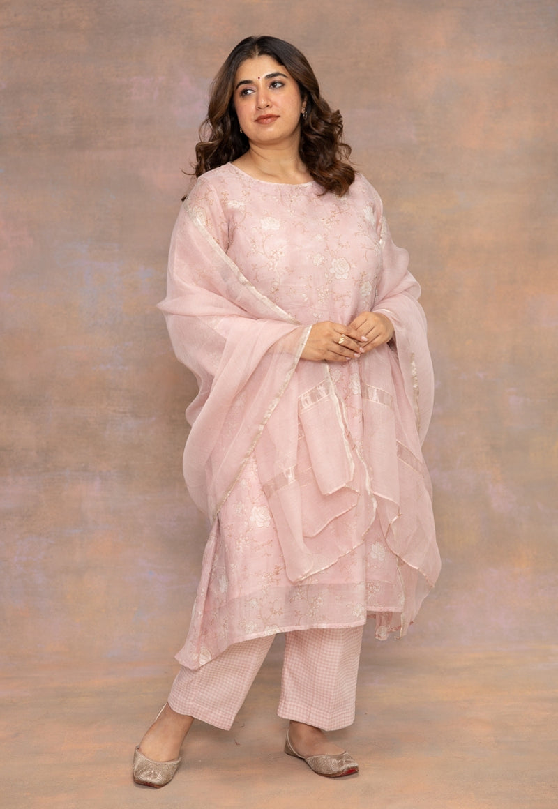 Light Pink Solid Silk Net Dupatta