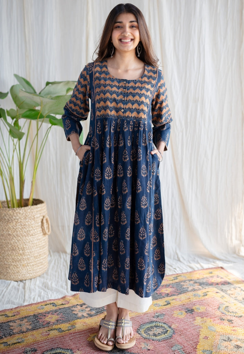 Aarna Ajrakh Cotton Hand Embroidered  Kurta