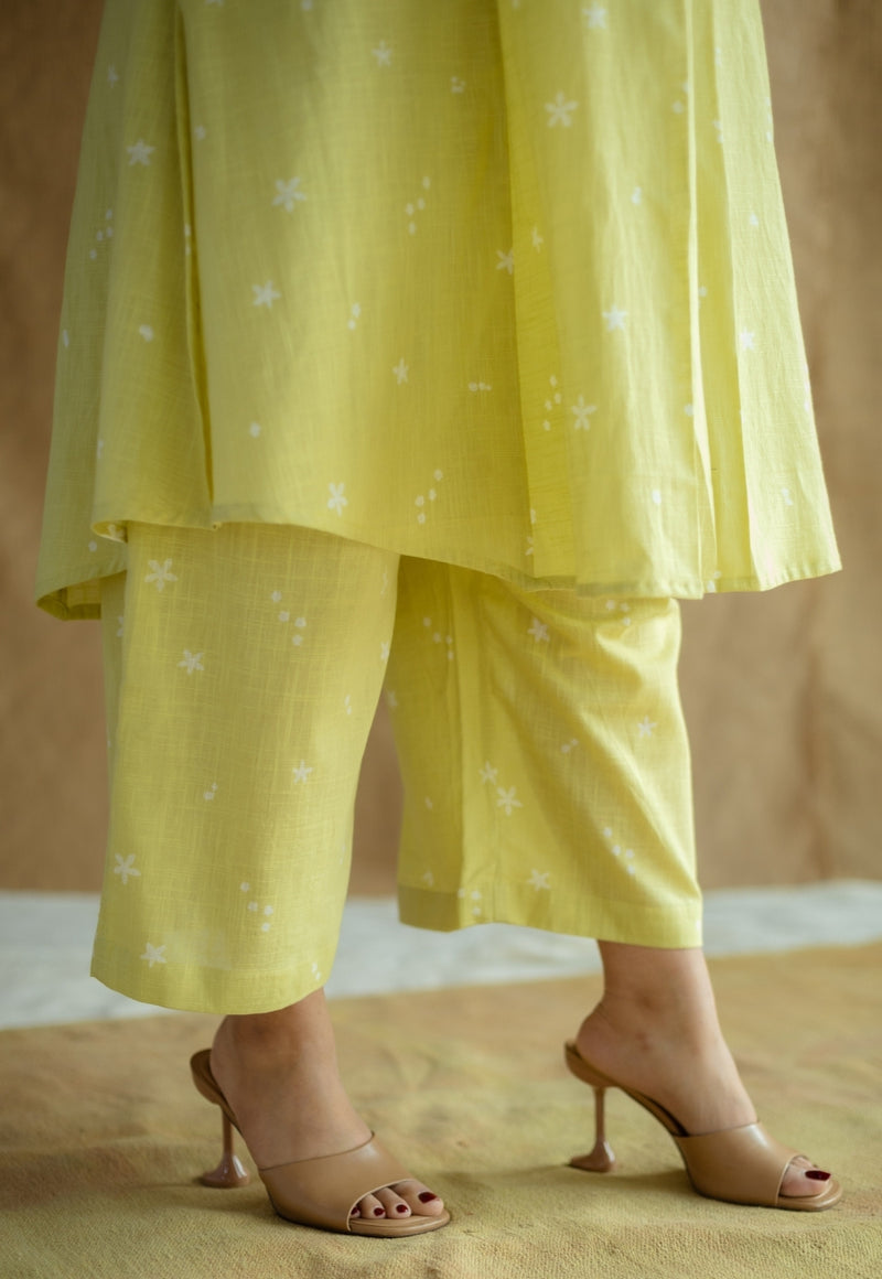 Raahi Lime Green Hand Block Print Slub Cotton A Line Co-Ord Set