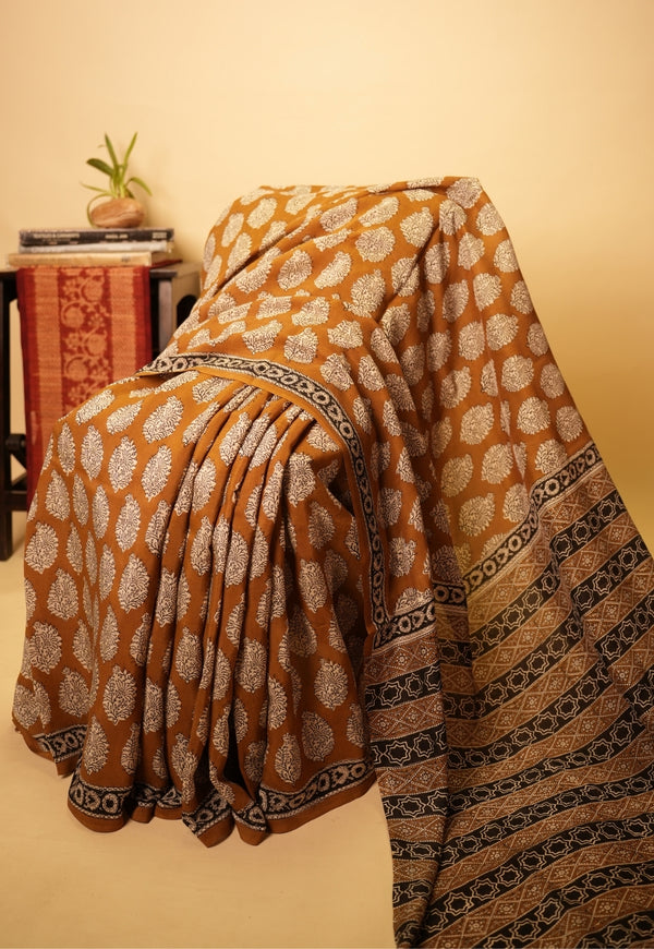 Yellow Butta Bagru Hand block Print Modal Saree
