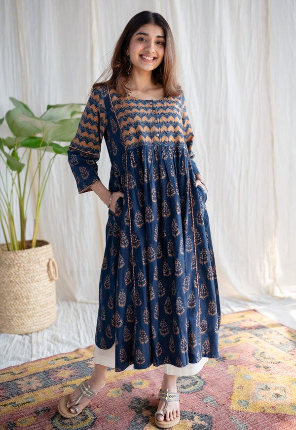 Aarna Ajrakh Cotton Hand Embroidered  Kurta