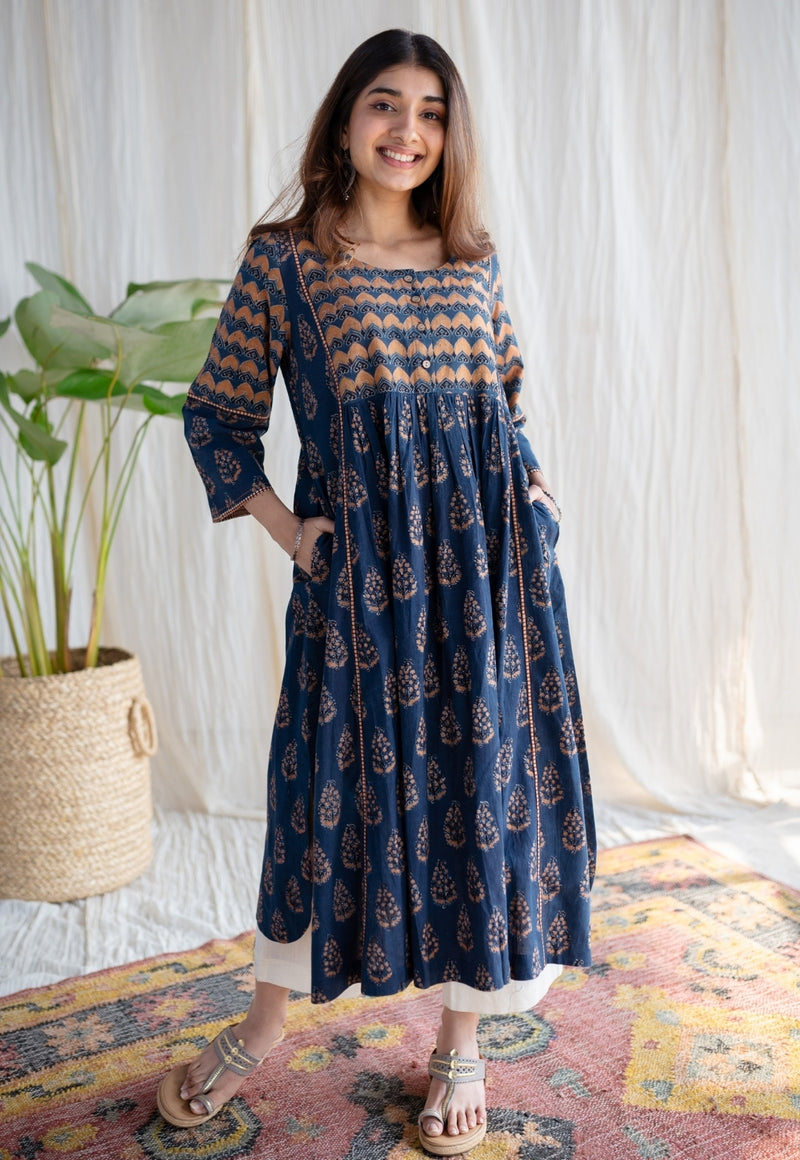 Aarna Ajrakh Cotton Hand Embroidered  Kurta