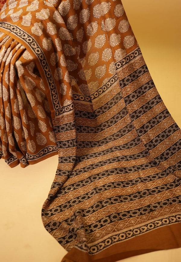 Yellow Butta Bagru Hand block Print Modal Saree