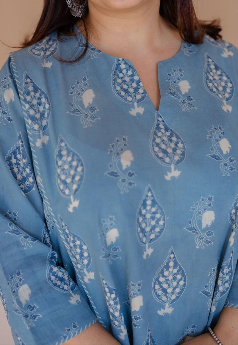 Aashi Blue Ajrakh Cotton Jhabbha Kali Kurta