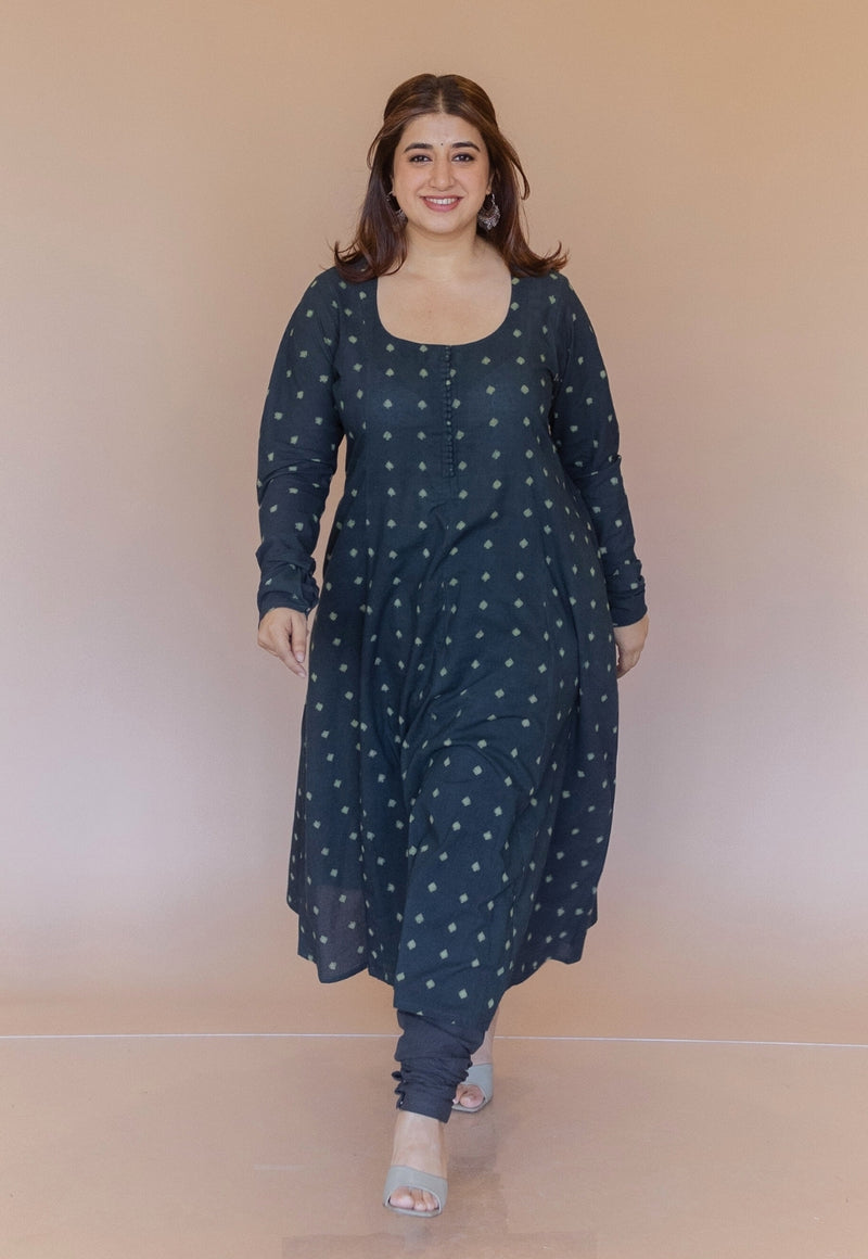 Akrita Green Dabu Cotton Kali Kurta