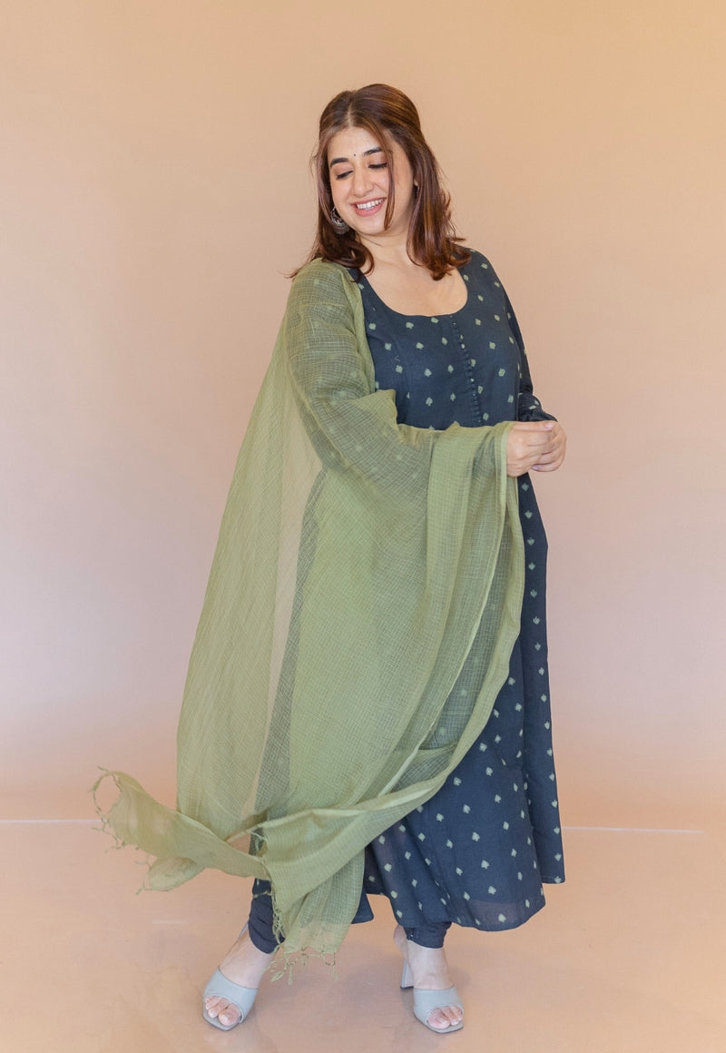 Green Solid Cotton Kota Doria Dupatta