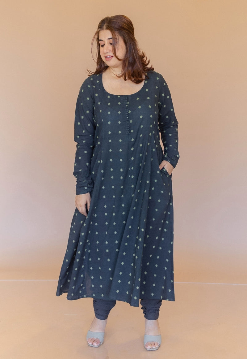 Akrita Green Dabu Cotton Kali Kurta