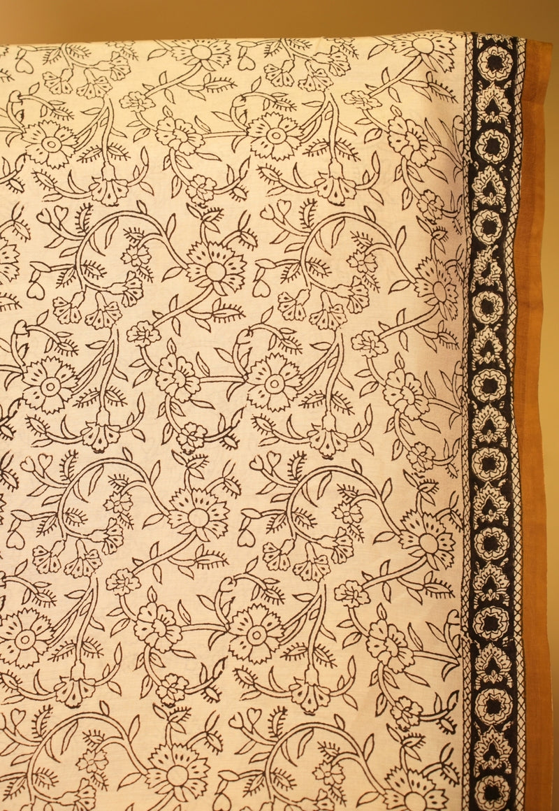 Yellow Butta Bagru Hand block Print Modal Saree