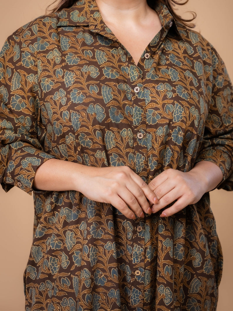 Samiyah Brown Ajrakh Cotton Shirt Dress