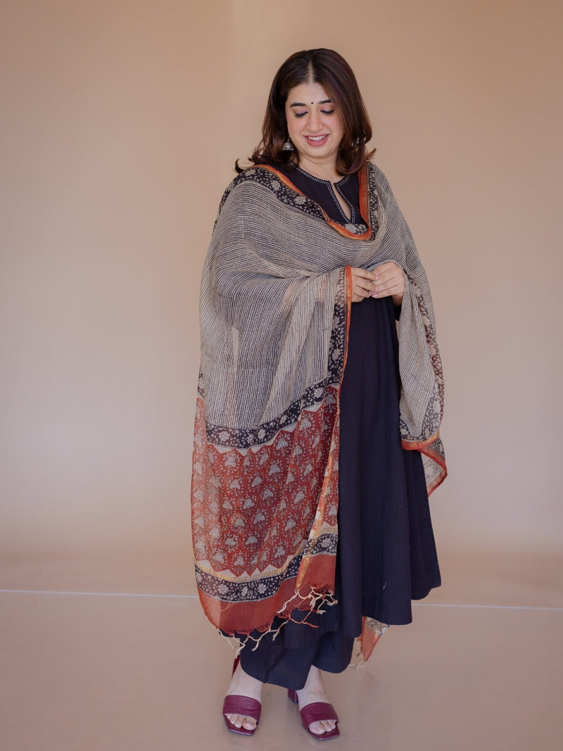 Off White Stripes Bagru Kota Doria Cotton Dupatta