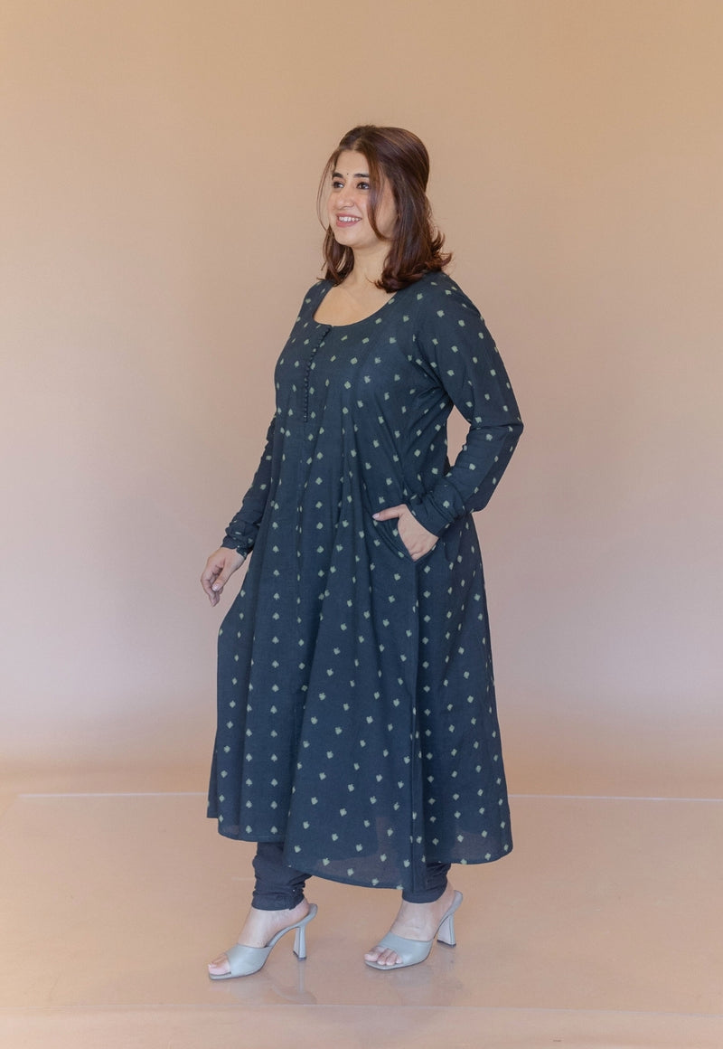 Akrita Green Dabu Cotton Kali Kurta