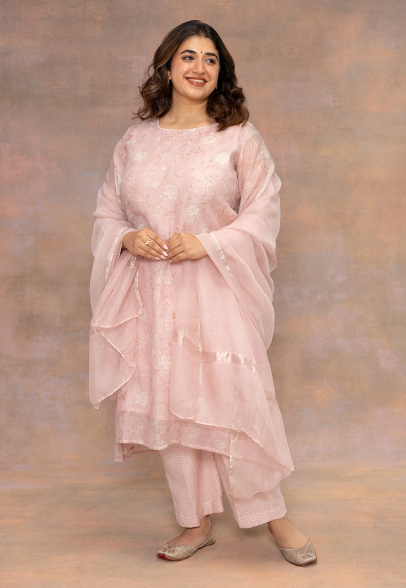 Light Pink Solid Silk Net Dupatta