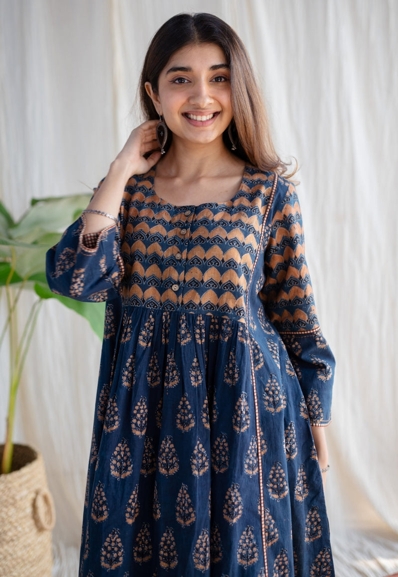 Aarna Ajrakh Cotton Hand Embroidered  Kurta