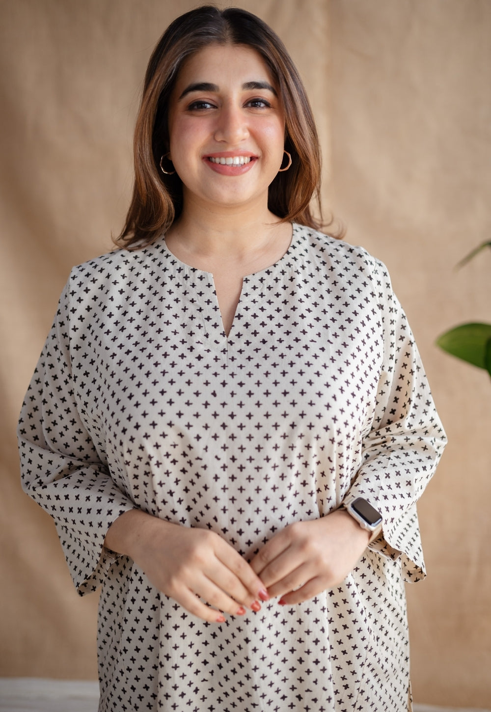 Set Of 2: Light Brown Mul Mul Kurta With Light Brown Mul Mul Pant