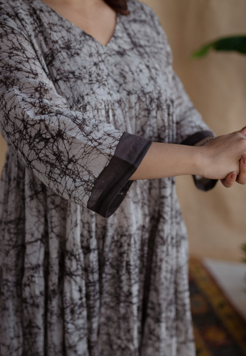 Anayat Charcoal Batik MulMul Cotton A Line Dress