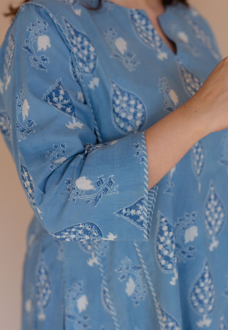 Aashi Blue Ajrakh Cotton Jhabbha Kali Kurta