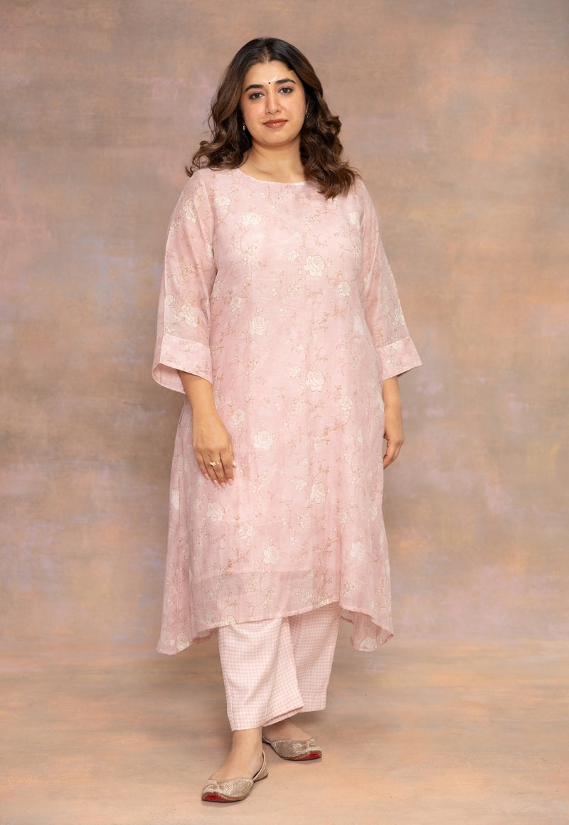 Rose Pink Sanganeri Chanderi Silk Straight Pant