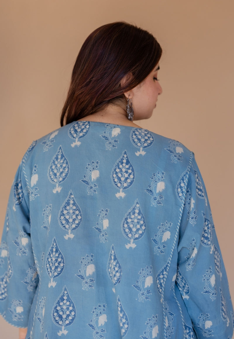 Aashi Blue Ajrakh Cotton Jhabbha Kali Kurta