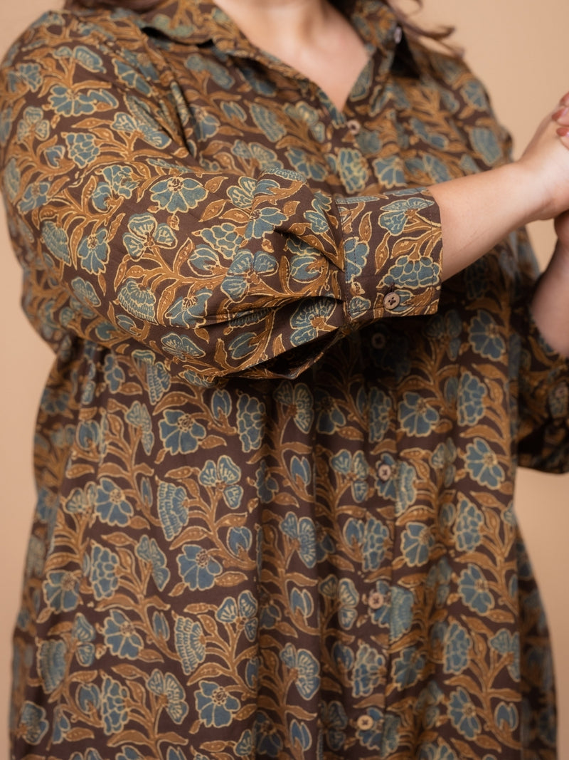 Samiyah Brown Ajrakh Cotton Shirt Dress