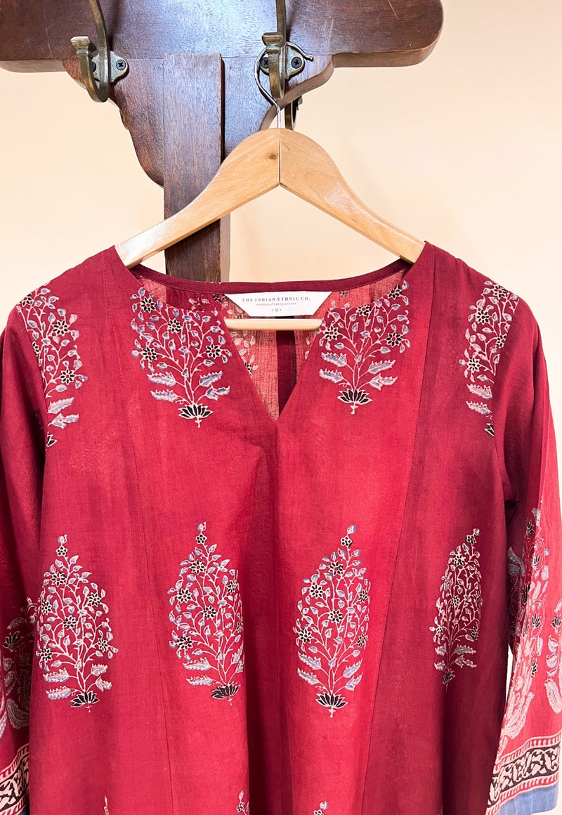 Prisha Red Ajrakh Cotton Kali Kurta