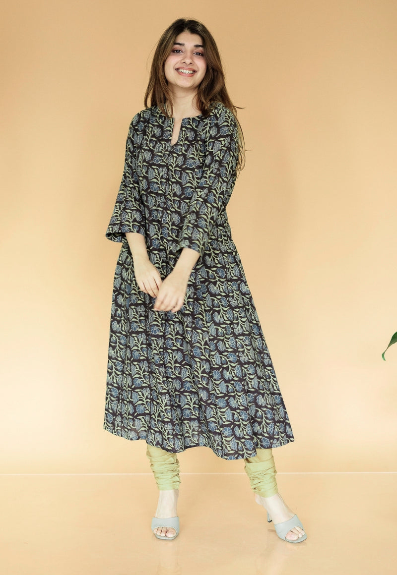 Miral Green Solid Slub Cotton Churidar