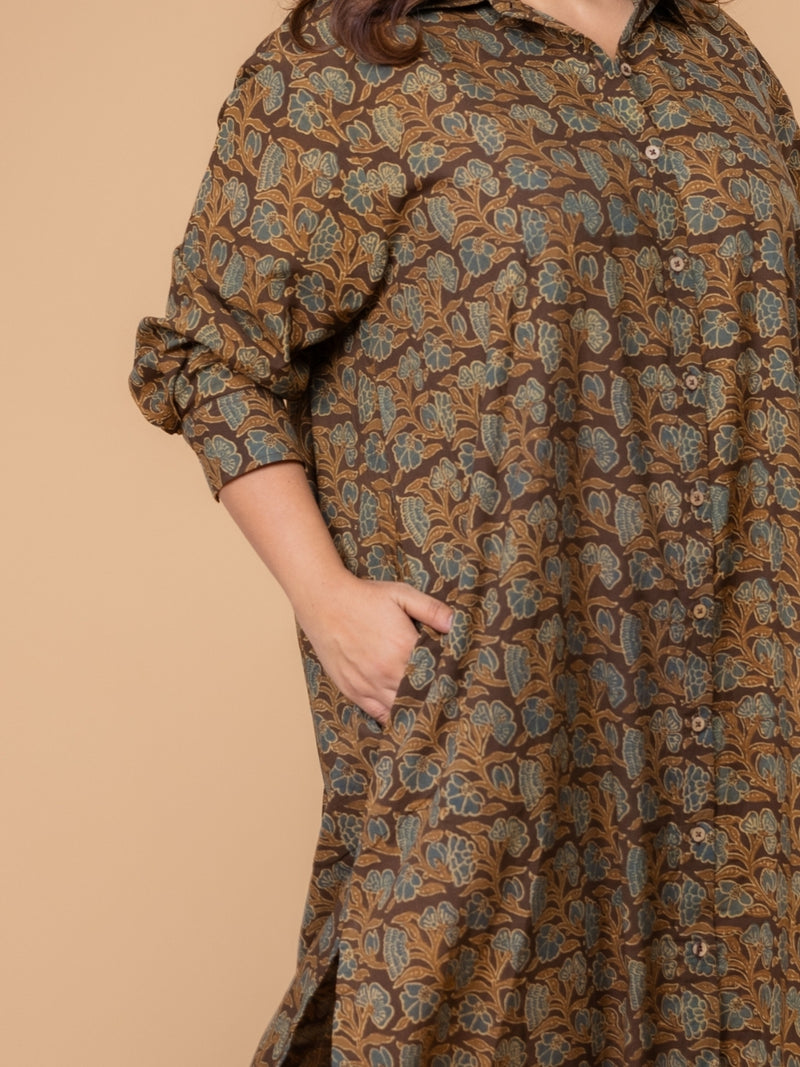 Samiyah Brown Ajrakh Cotton Shirt Dress
