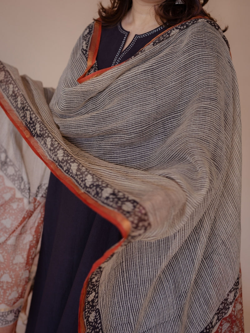 Off White Stripes Bagru Kota Doria Cotton Dupatta