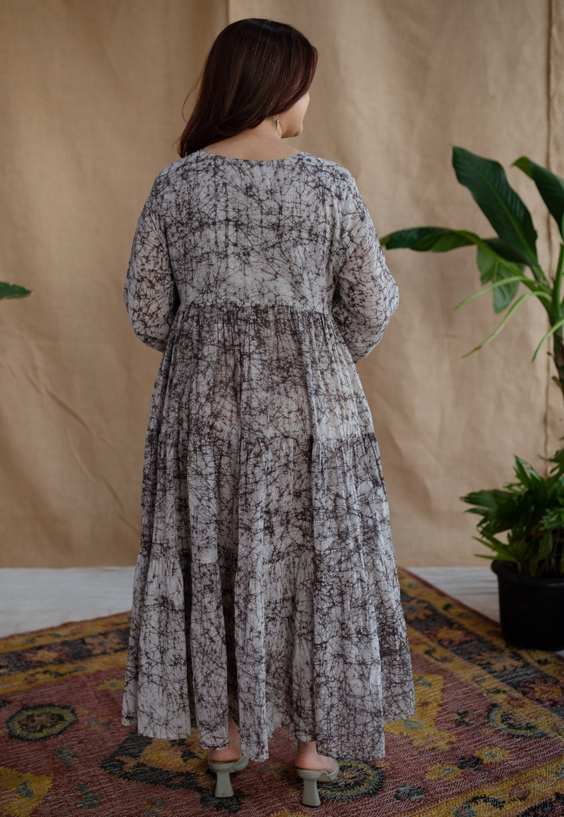 Anayat Charcoal Batik MulMul Cotton A Line Dress