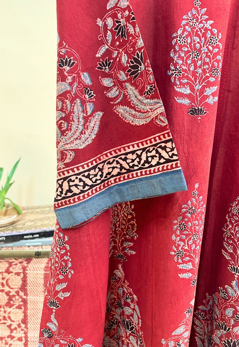 Prisha Red Ajrakh Cotton Kali Kurta