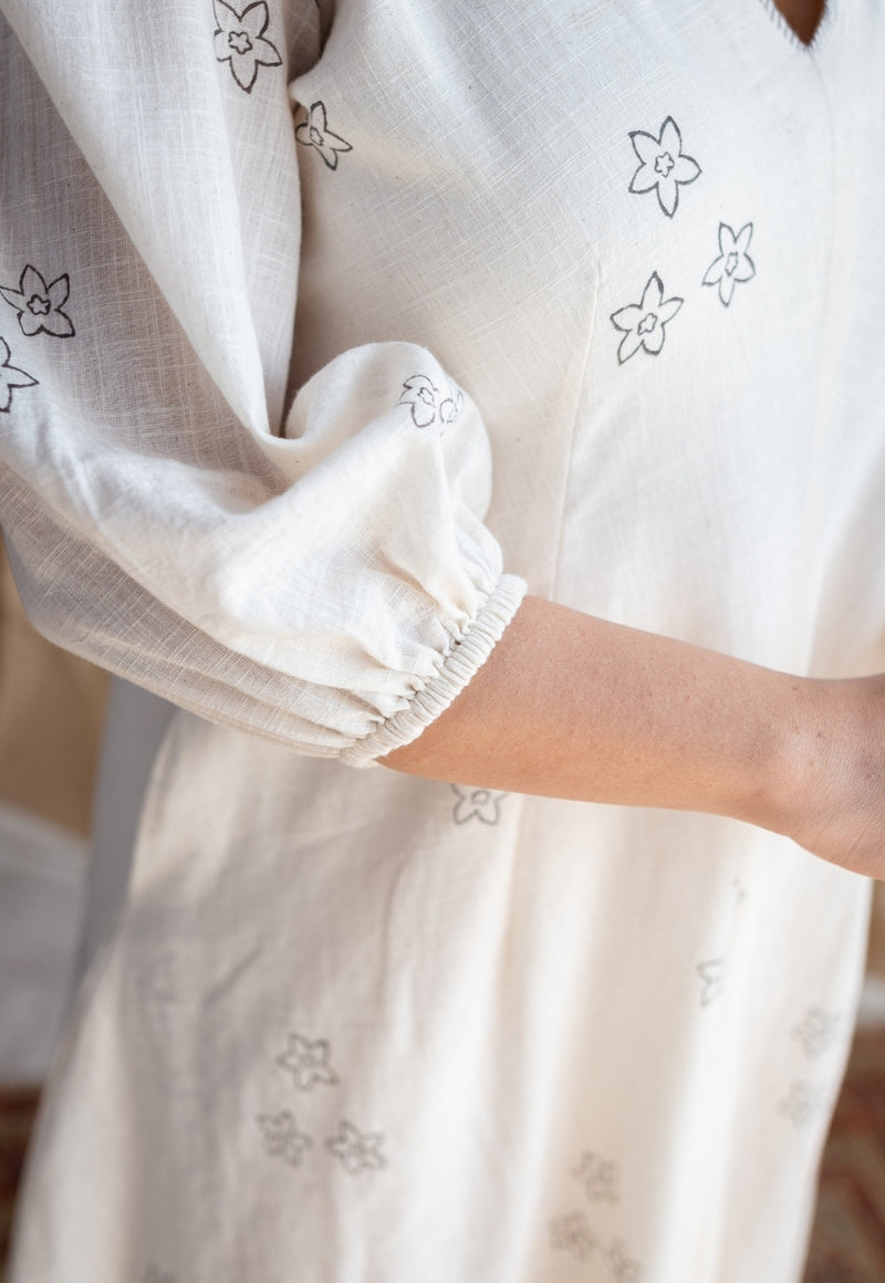 Eyza Dabu Slub Cotton Hand Embroidered Dress