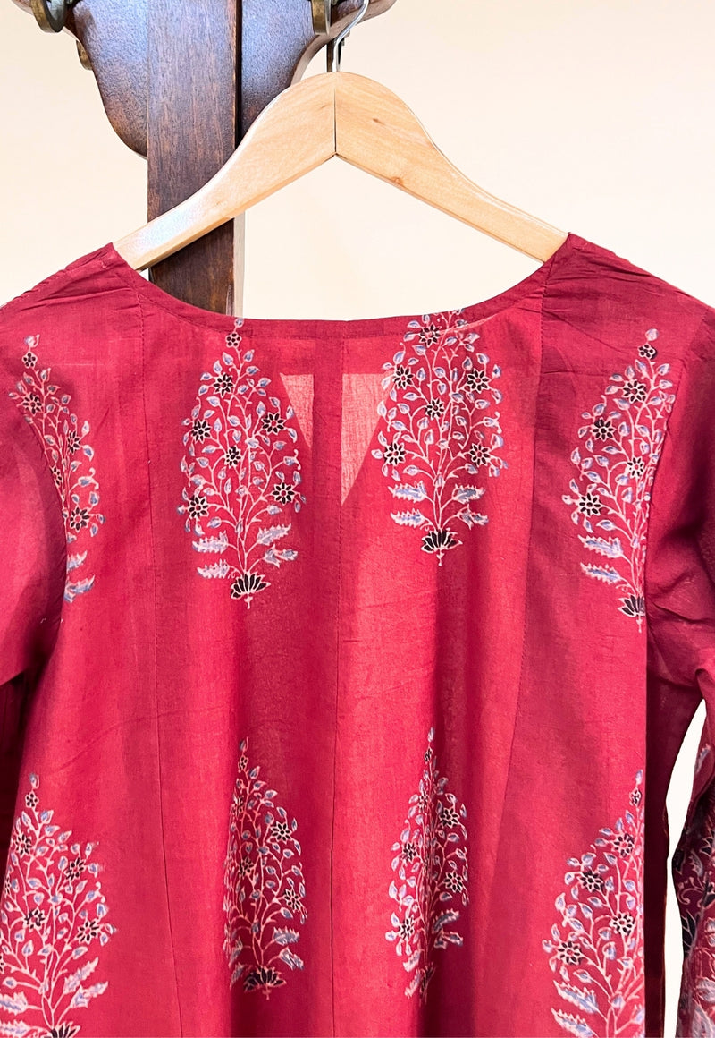 Prisha Red Ajrakh Cotton Kali Kurta