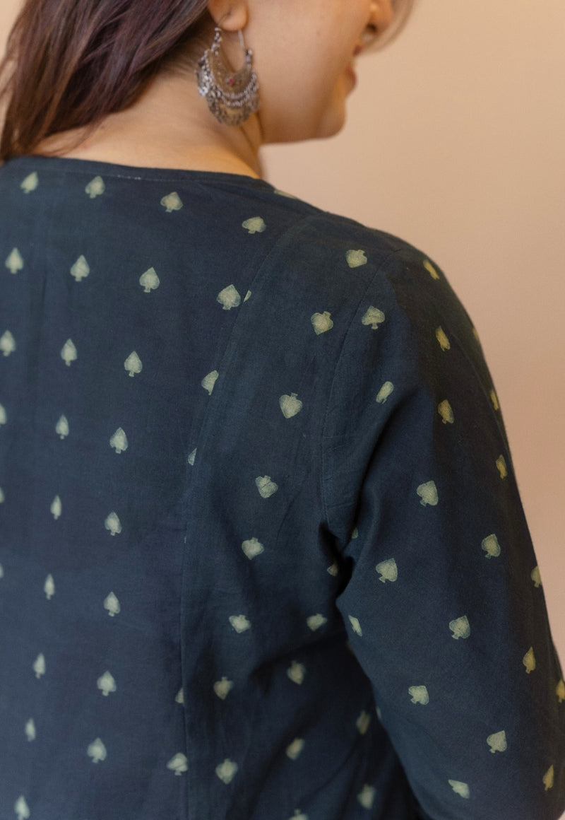 Akrita Green Dabu Cotton Kali Kurta