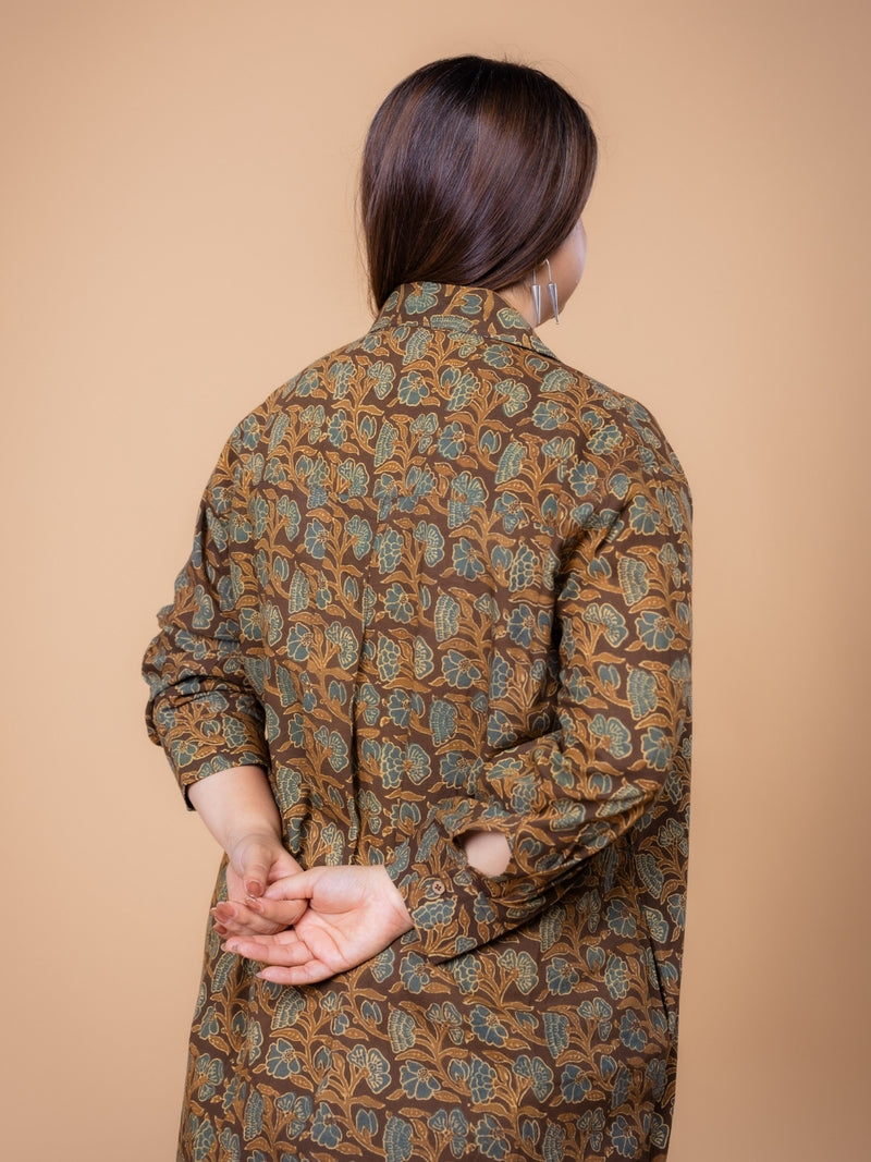 Samiyah Brown Ajrakh Cotton Shirt Dress
