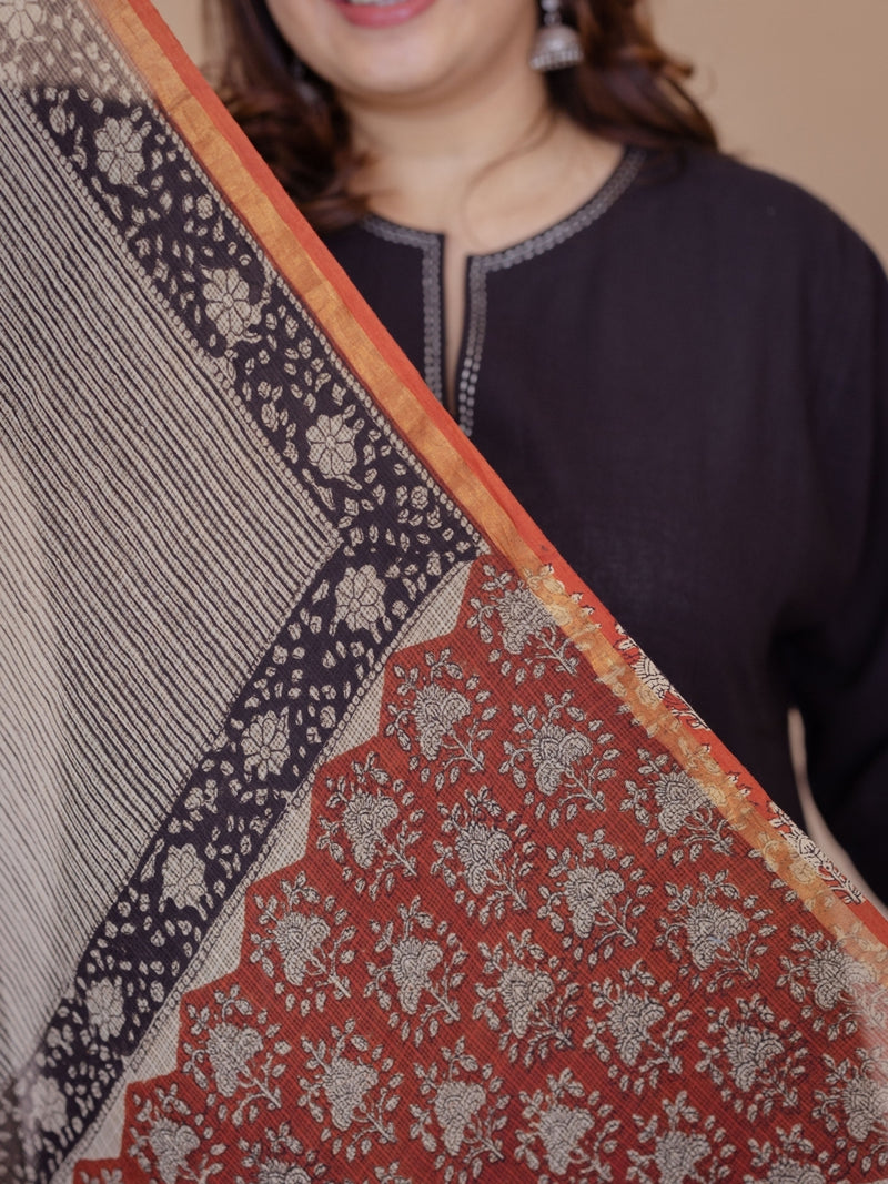 Off White Stripes Bagru Kota Doria Cotton Dupatta