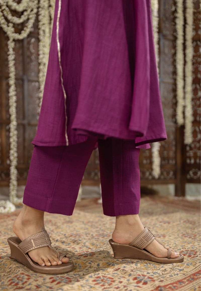 Nitara Purple Kali Chanderi Silk Gota Patti Kurta Set (Set of 3)