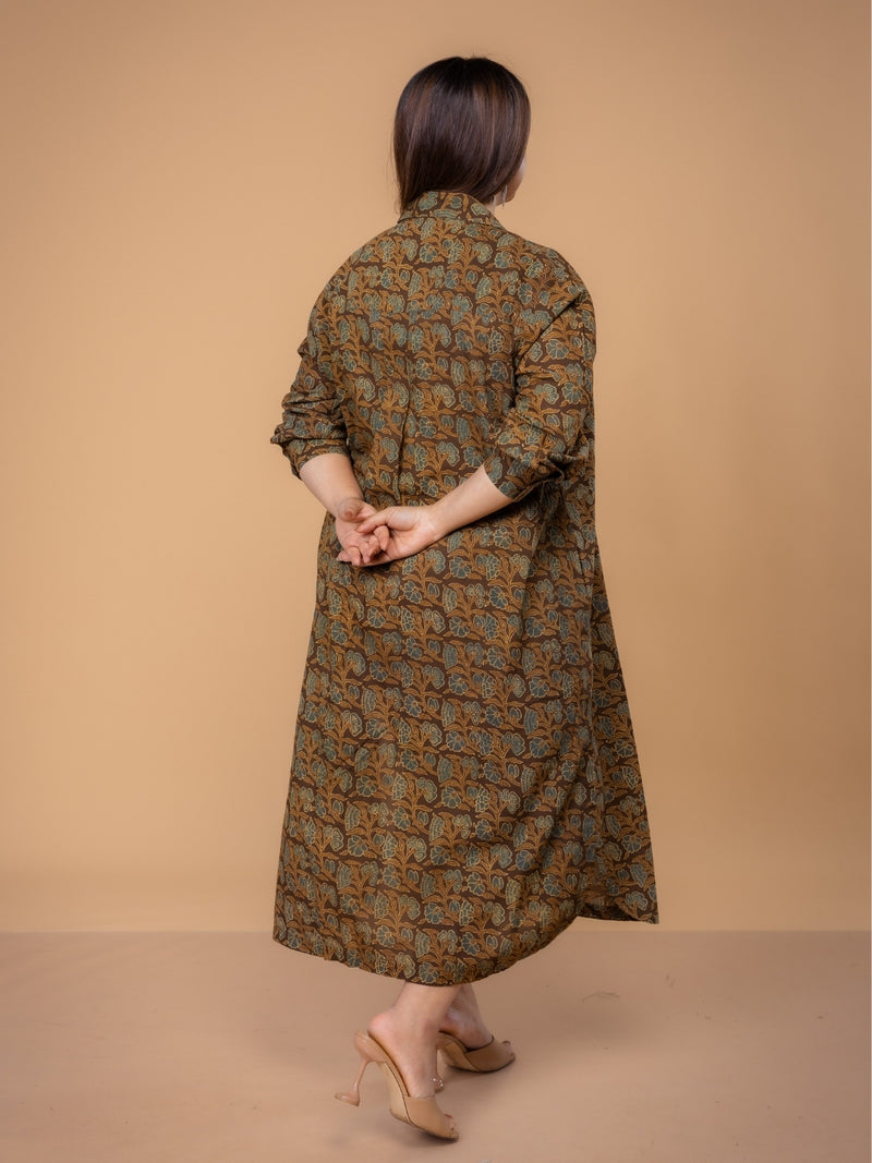 Samiyah Brown Ajrakh Cotton Shirt Dress