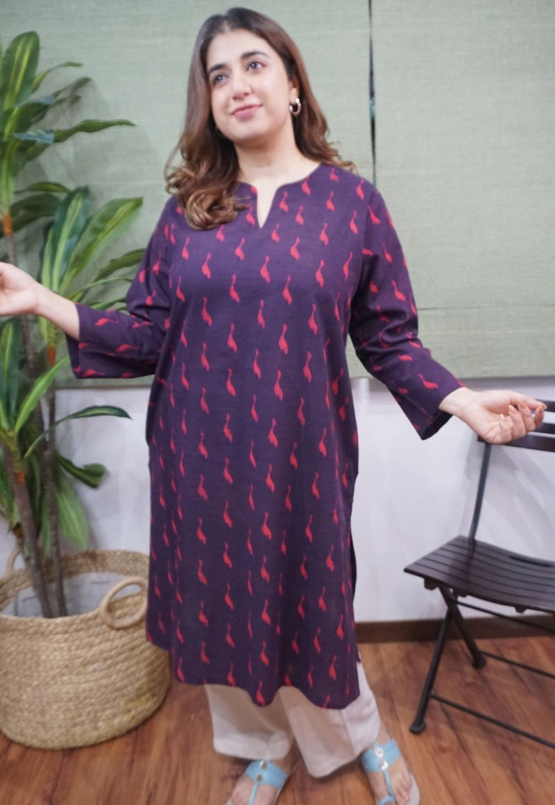 Wine Dabu Cotton Kurta