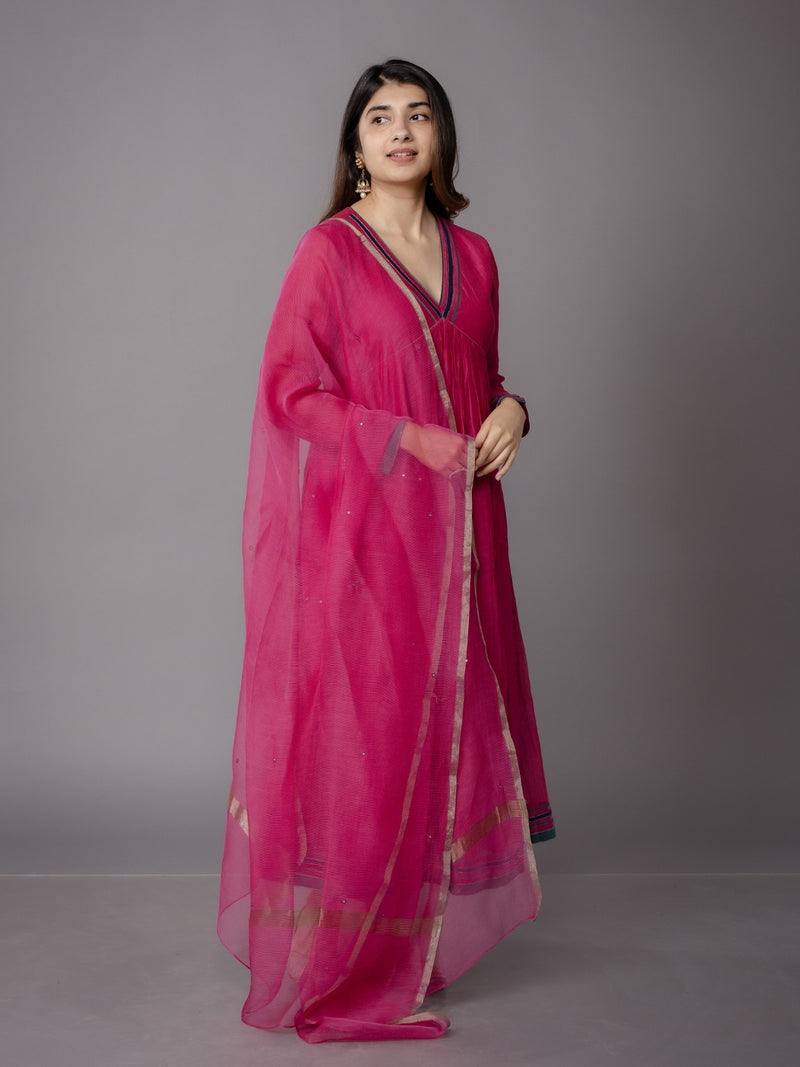 Smita Pink Solid Chanderi Silk A Line Kurta