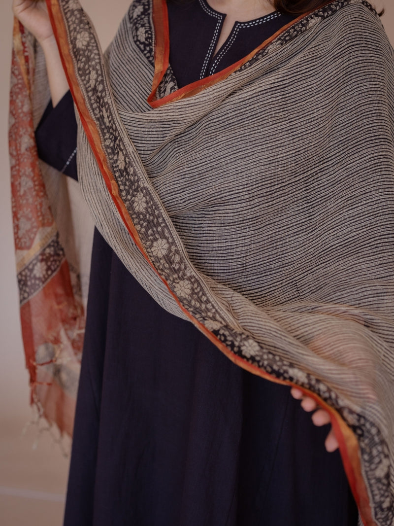 Off White Stripes Bagru Kota Doria Cotton Dupatta