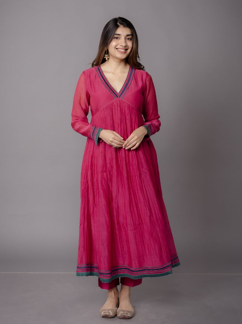Smita Pink Solid Chanderi Silk A Line Kurta