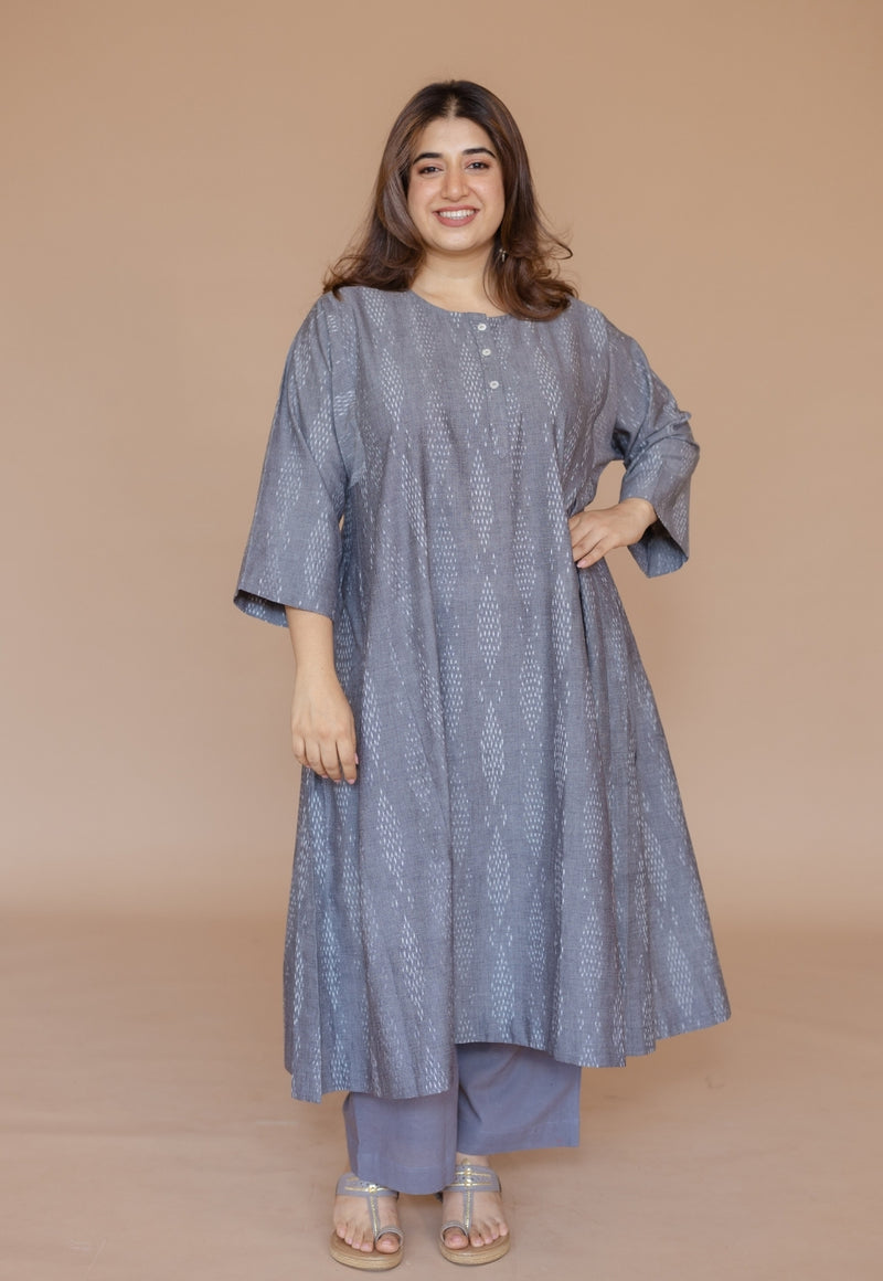 Yashi Grey Solid Cotton Flex Straight Pant