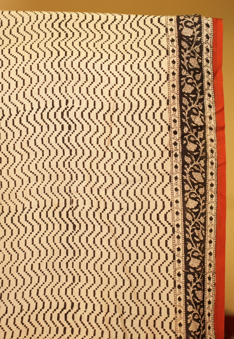 Red Geometric Bagru Hand Block Print Modal Saree