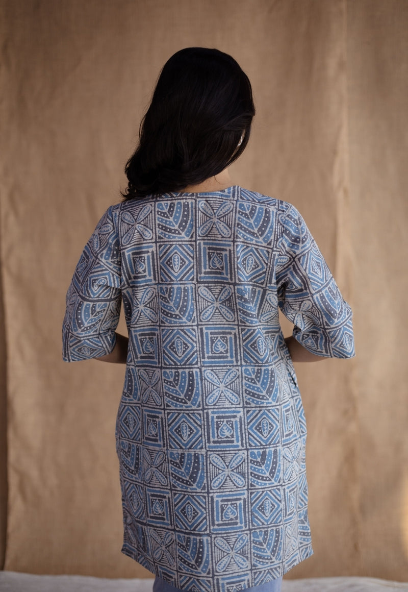 Saniya Blue Batik Cotton Straight Short Top