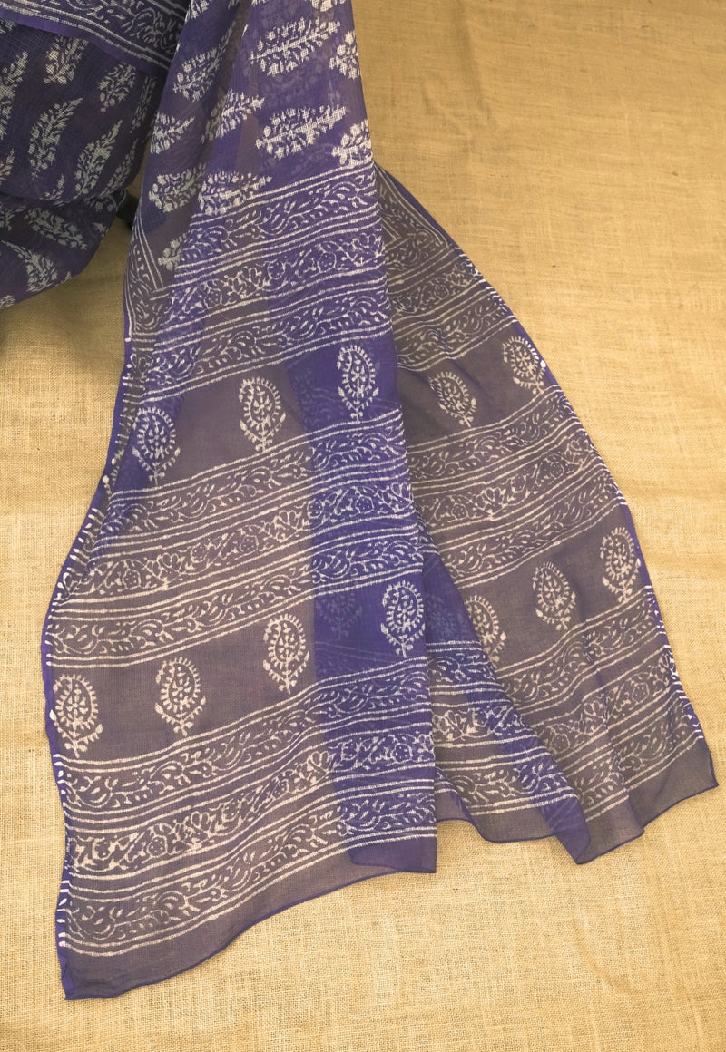 Purple Butta Dabu Hand Block Print Kota Doria Saree