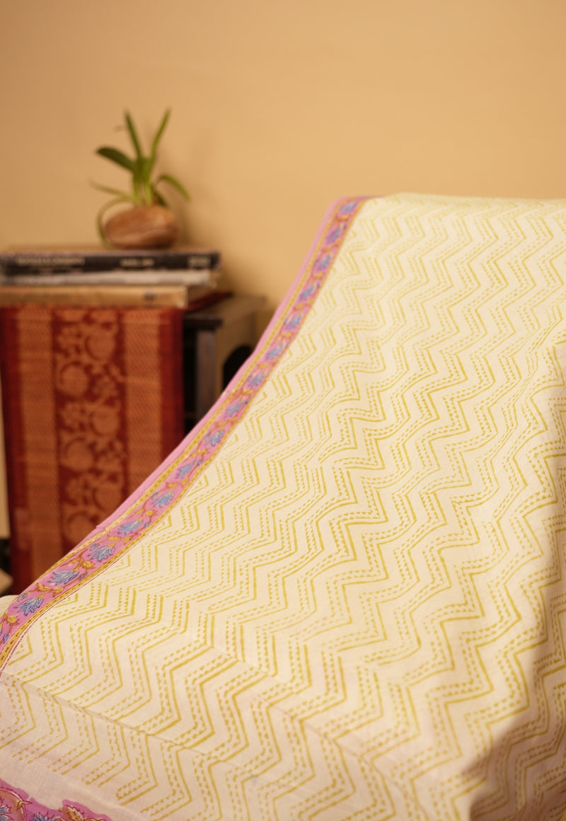 Pink Jaal Sanganeri Hand Block Pint Cotton Saree