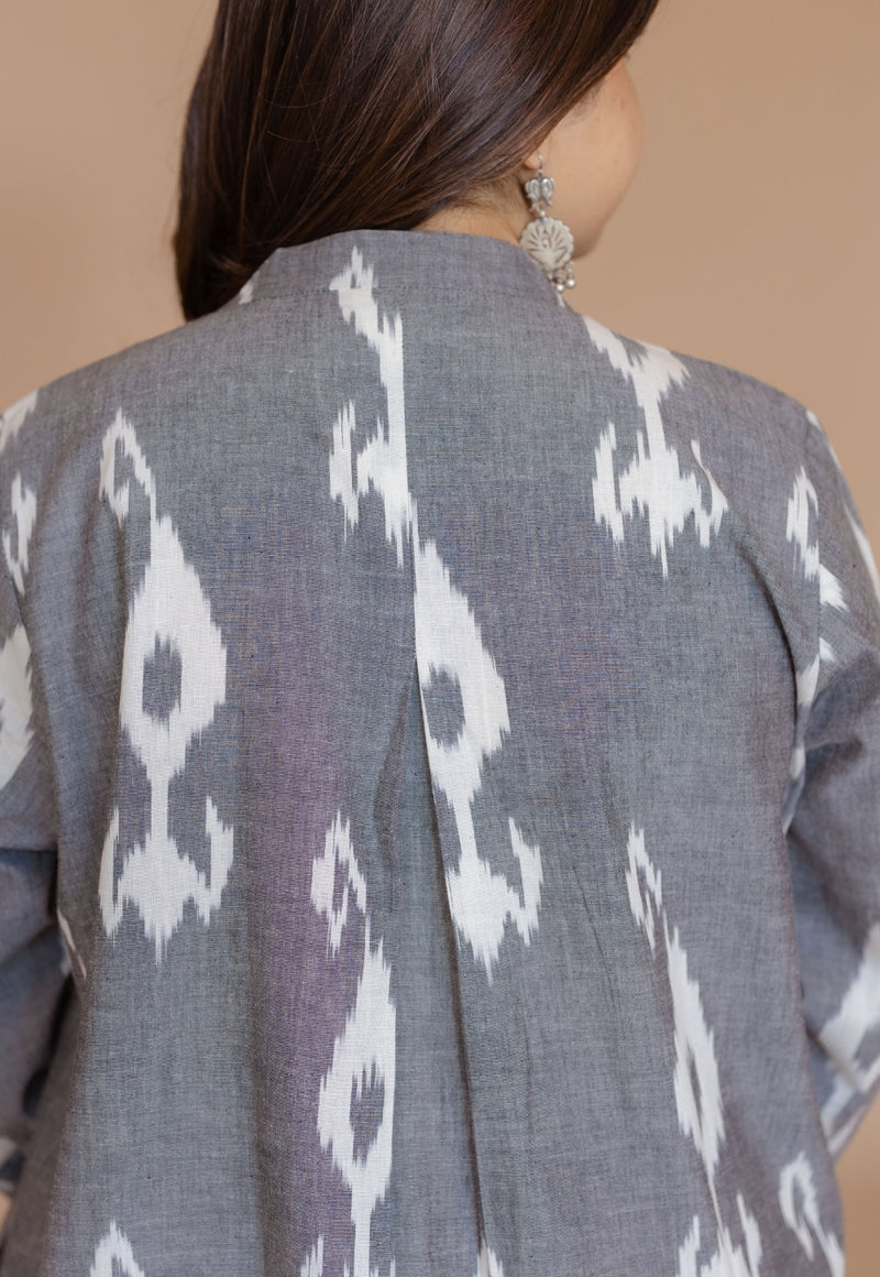 Ayaat Grey Handloom Ikkat Cotton Straight Kurta